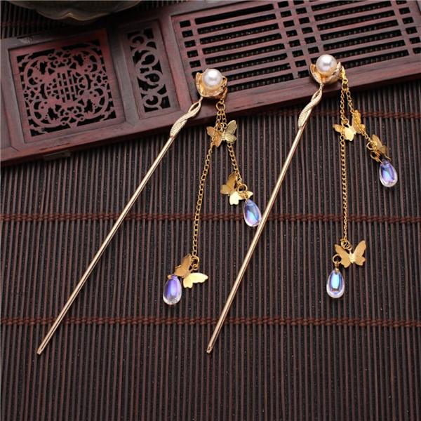 Pearl Tassel Hair Stick Butterfly Hårnål GULD STYLE2 STYLE2 gold style2-style2
