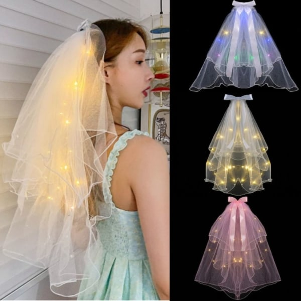 Glow Wedding Veil Bowknot Pearl Veil CLOLOR LIGHT CLOLOR LIGHT clolor light