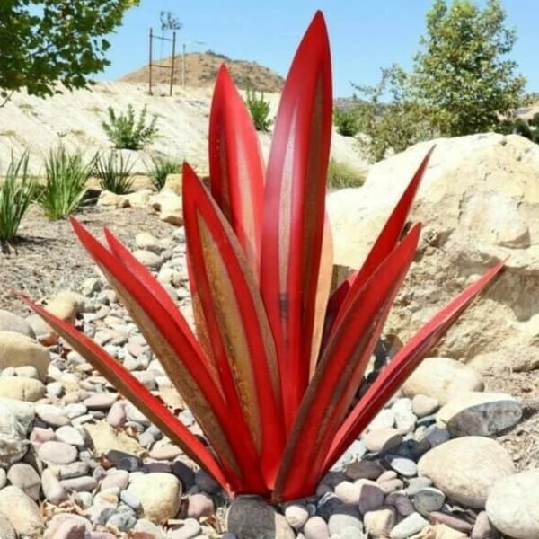 Tequila Rustikk Skulptur Metall Agave Plante SØLV silver