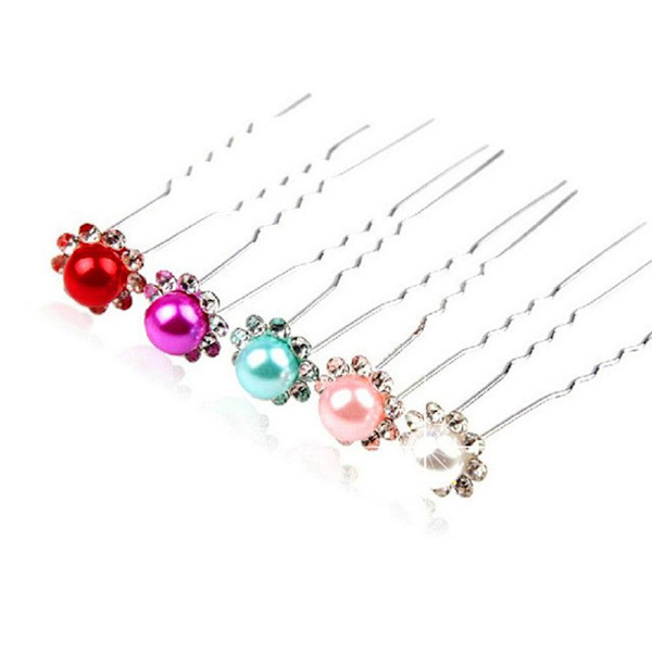 20 kpl Pearl Flower Hairpin Stick morsiamen hiusneula PUNAINEN Red