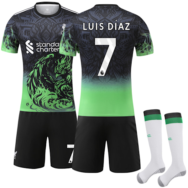 2025-2026 Liverpool Grön Drake Special Edition Barn Fotbollströja Kit Nr. 7 Luis Diaz 26