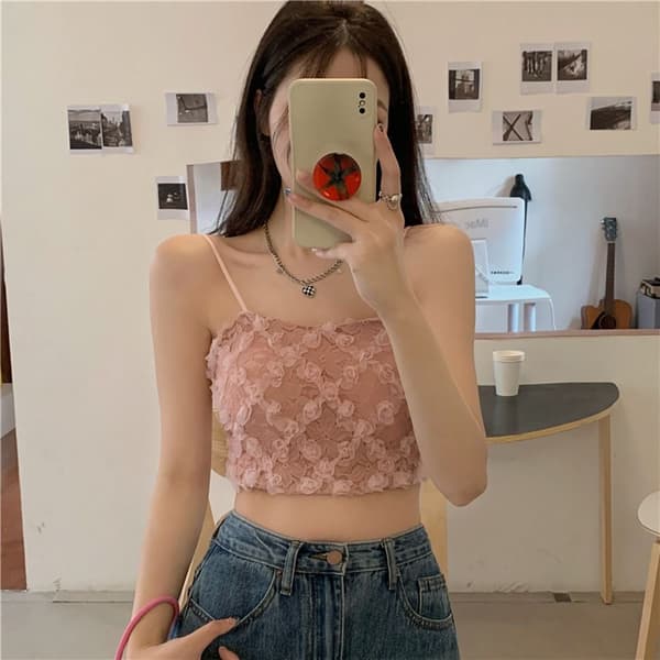 Camisole Blomstret Spaghettistropp HVIT White