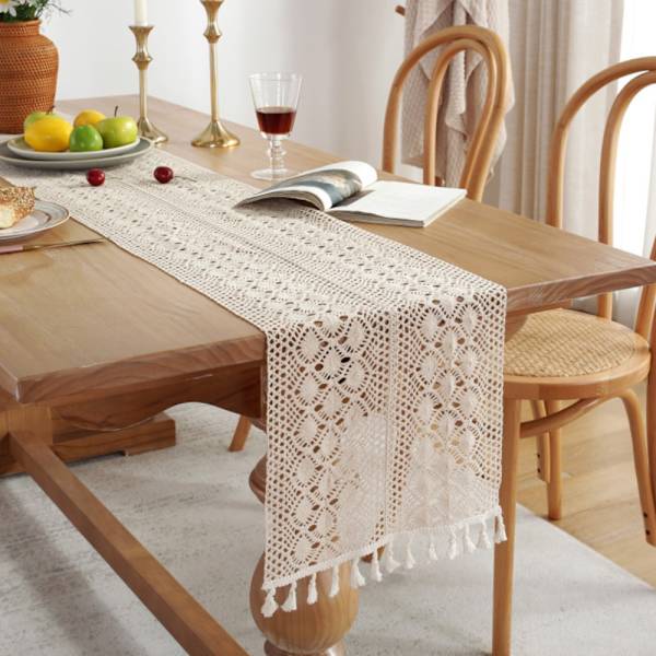 Heklet blondebordløper Boho bomullsbordløper STIL 3 style 3