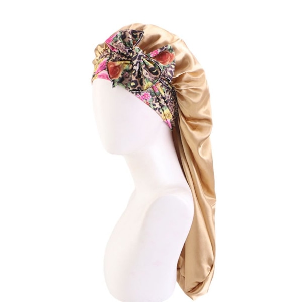 Lang silkeaktig Bonnet Printing Sovehette ROSA pink