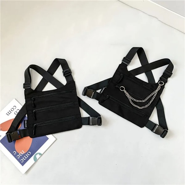 Multi Pocket Chest Bag Outdoor Väst Väska SVART SVART Black