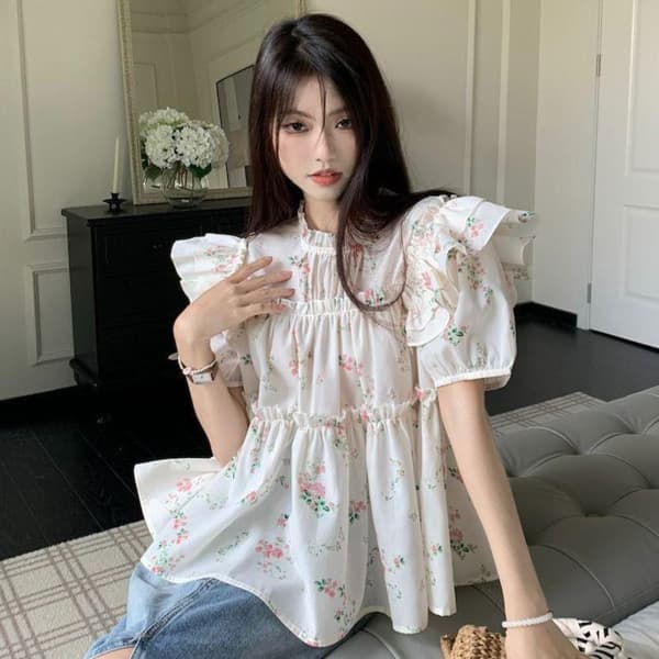 Blomstret skjortebluse S S
