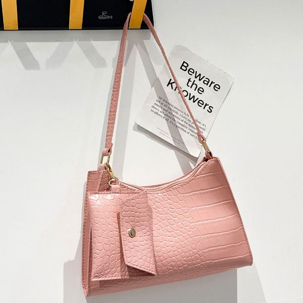 Crocodile Pattern Olkalaukku PU-nahkainen Crossbody-laukku PINK pink