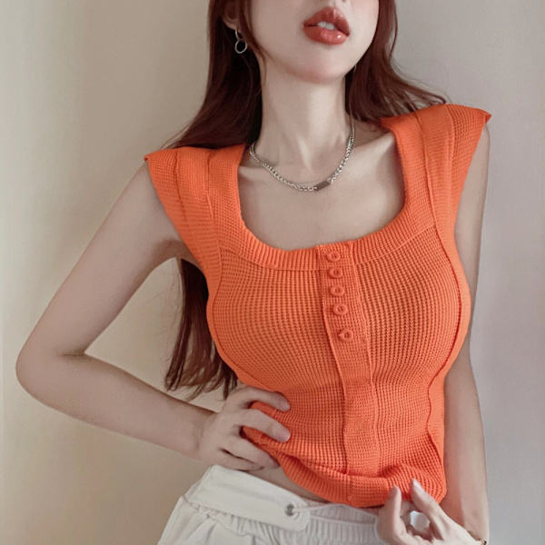 Sexig Stickad Sling Crop Top VIT White