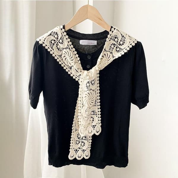 Strikket sjal bluse skuldre SORT Black