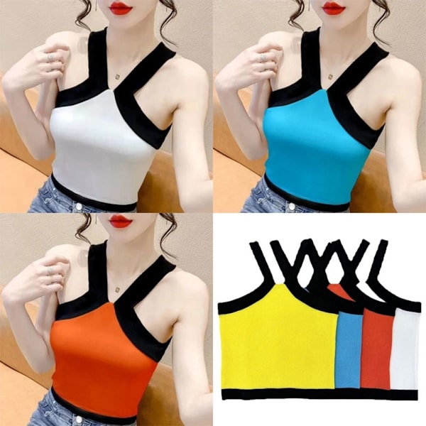Strikkede Crop Tops Sexy Tank Top BLÅ Blue