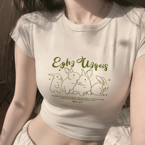Kanintryck Crop Top Rund Hals Kortärmad S S