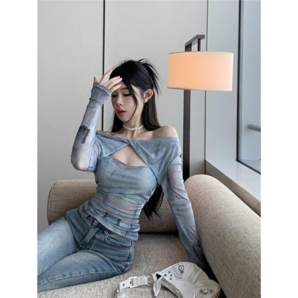 Tie Dye Mesh Langærmet T-shirt Vintage Hottie Cropped Toppe M M