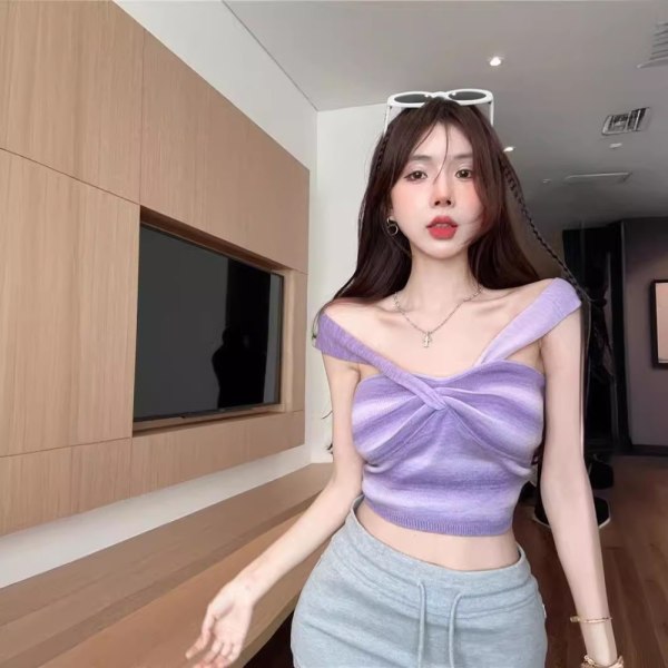 Gradient Twisted Sling Crop Top LILLA Purple