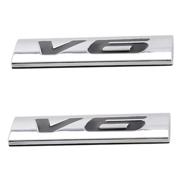 2 stk. Sølv Sort Metal V6 Emblem Bagside Front Bagagerum Trim