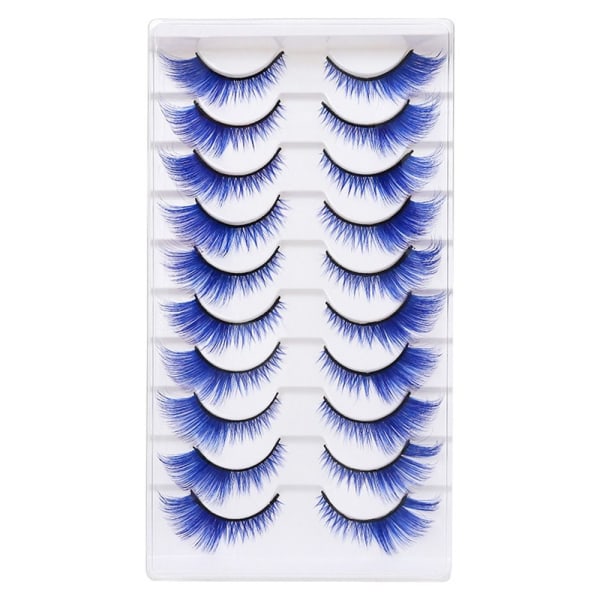 10 paria värillisiä ripsiä Cat Eye Eyelashes SININEN Blue