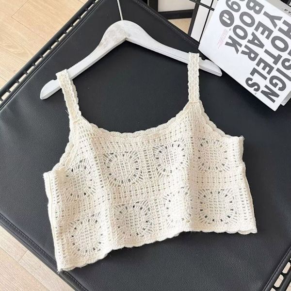 Bohemian Knitted Hollow Suspender Ermeløs Topp APRIKOS Apricot