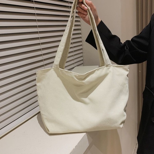 Myk cordfløyelveske Dame Canvas Håndveske HVIT white