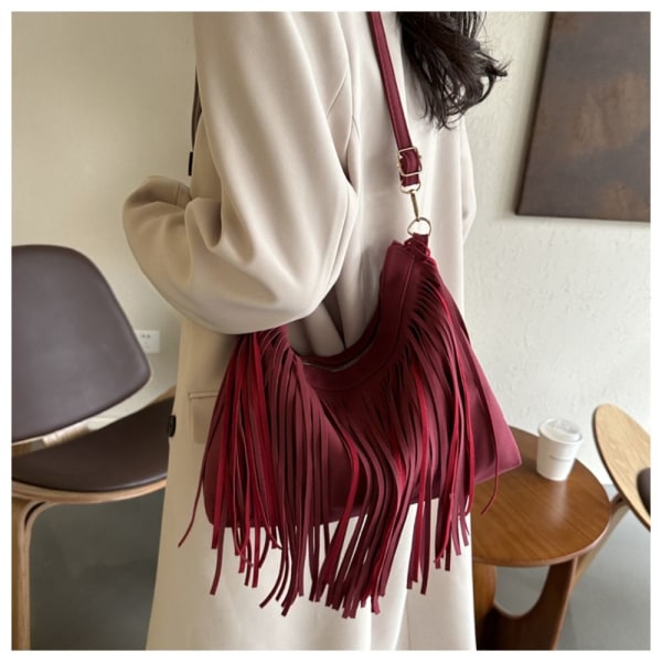 Tassel Crossbody Bag Fringe Skulderveske RØD Red
