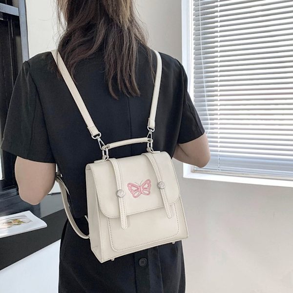 Broderi Fjärilshandväska Flickryggsäckar VIT white