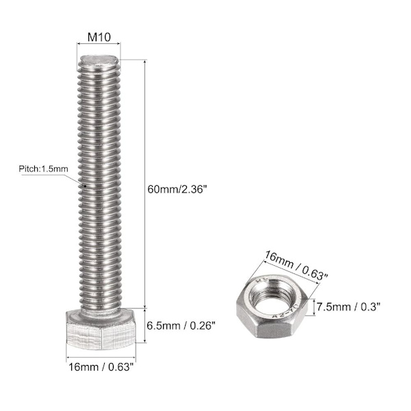 4st sexkantsskruvar Helgängade sexkantsbultar 4pcsM10x120mm