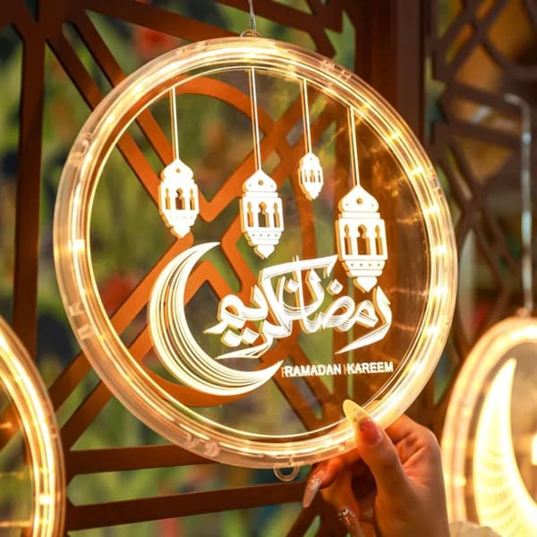 Eid Mubarak Måne og Stjerne Lysdekorasjon LED Sugkopplys A