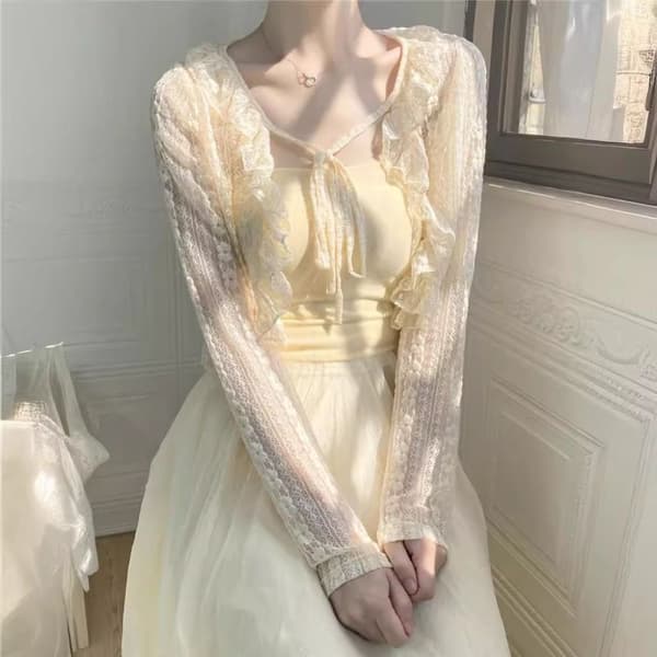 Kort kofta chiffongskjorta VIT L White L
