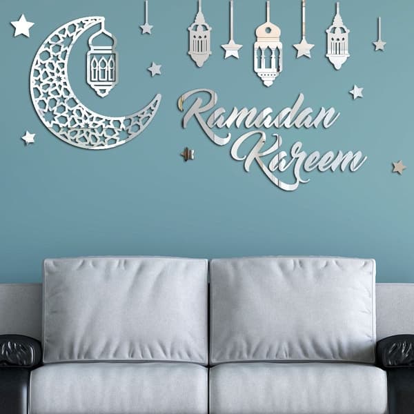 Veggdekorasjon Speil Klistremerker Eid Mubarak Ramadan Dekor Sølv