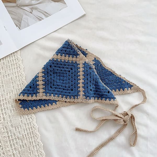Trekantet pannebånd skjerf lue BLÅ D D BLUE D-D