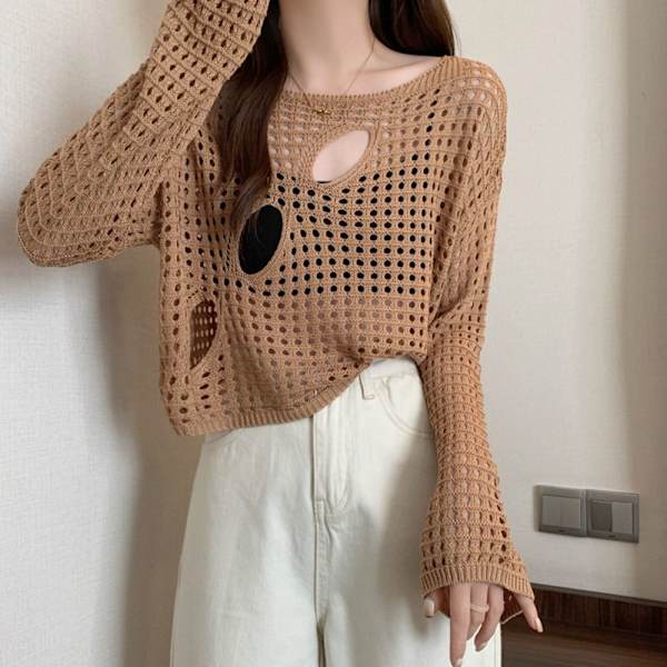 Udhulede bluser Fishnet Pullover KHAKI khaki