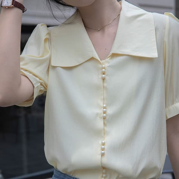 Halvermet Damebluse HVIT S White S