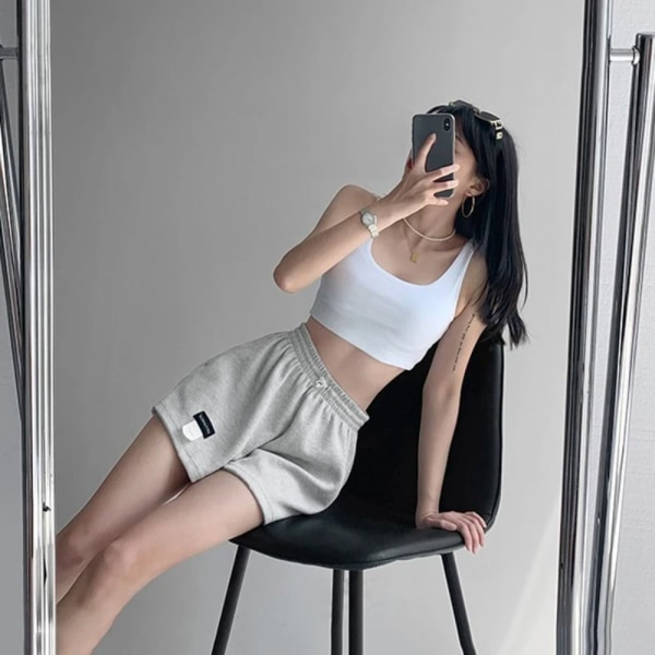 Dame vaffelshorts Højtaljede sportsshorts SORT M black M