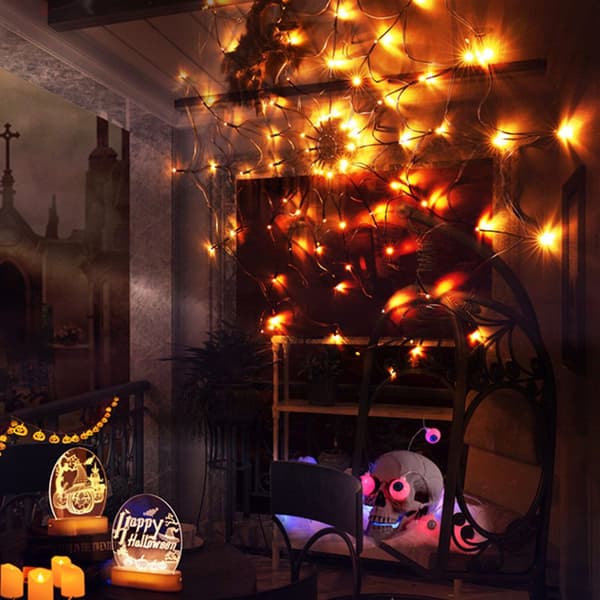 Halloween Dekoration LED Spindelnät ORANGE orange