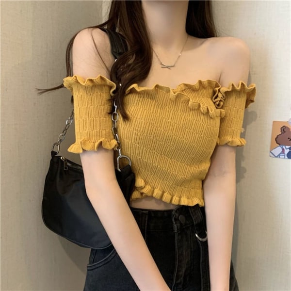 Off-shoulder Bluser Enlinjet skulderhals GUL yellow