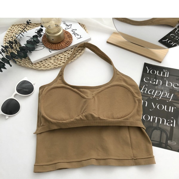 Halter Tank Top Ærmeløs Top Strap KHAKI khaki