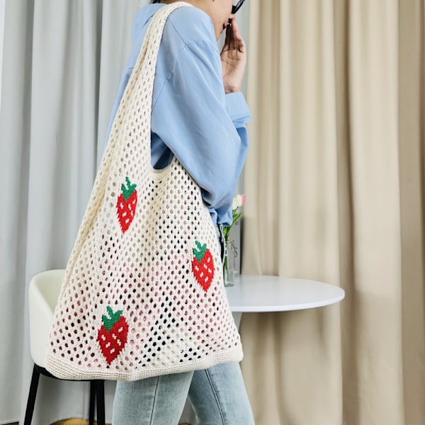 Strikkede håndtasker Hæklet Tote Bag Skuldertaske Apricot