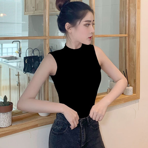 Ærmeløs Top Halv Højhalset Vest SORT XXL Black XXL