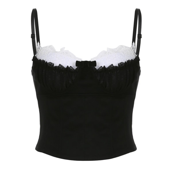 Dame top sløjfe stropløs camisole SORT L Black L