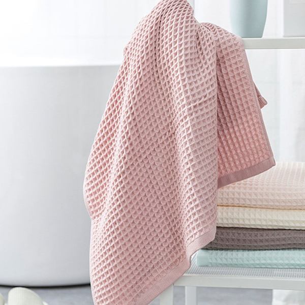 Bomuldsvaffelbadehåndklæde Ensfarvede håndklæder LYSEROSA light pink