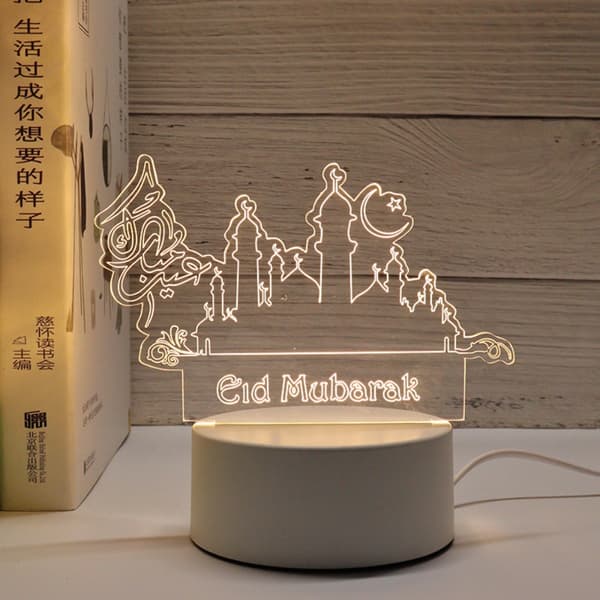 Eid Mubarak Dekor Ramadan Akryl Nattelys 3D LED Lys E