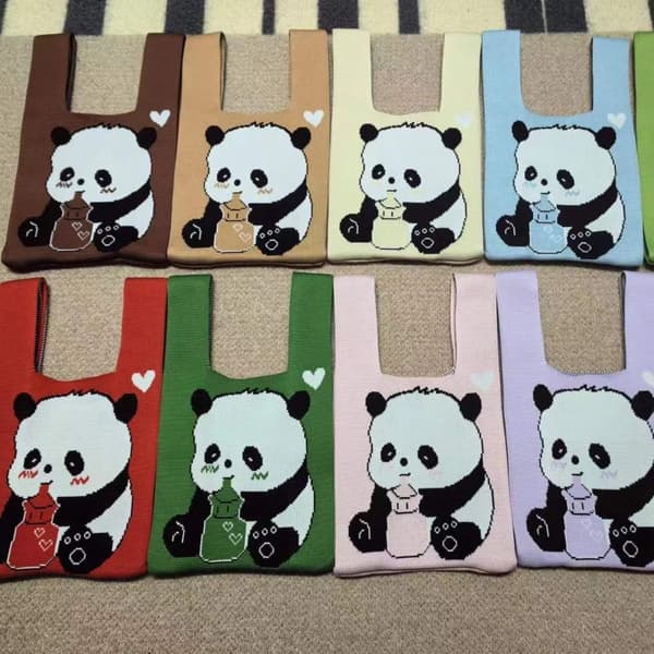 Panda Strikket Håndleddsveske Damevesker BLÅ blue