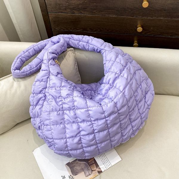 Tikattu kangalaukku naisille Puffer-kangaskassi VILLA Purple