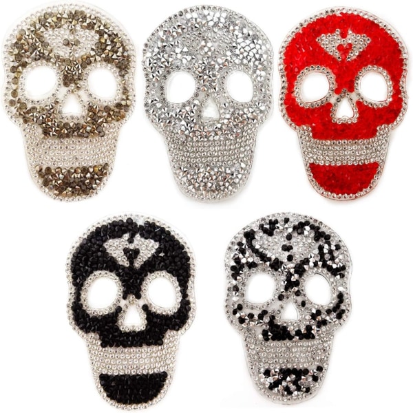 5 STK Skull Rhinestone Stryk på lappar Glitter Sy på lappar