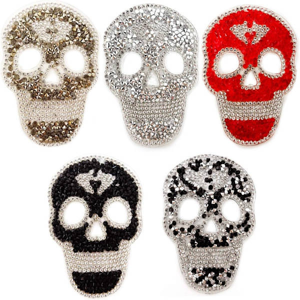5 STK Skull Rhinestone Strykelapper Glitter Sy på lapper