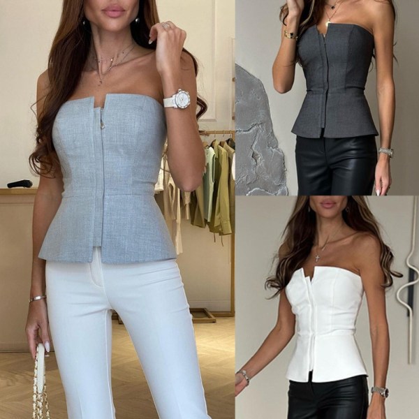 Slim Zipper Crop Top Sleeveles Linne SVART M Black M