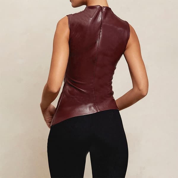 Mode Asymmetrisk Top Læder Ruched Vest SORT S Black S