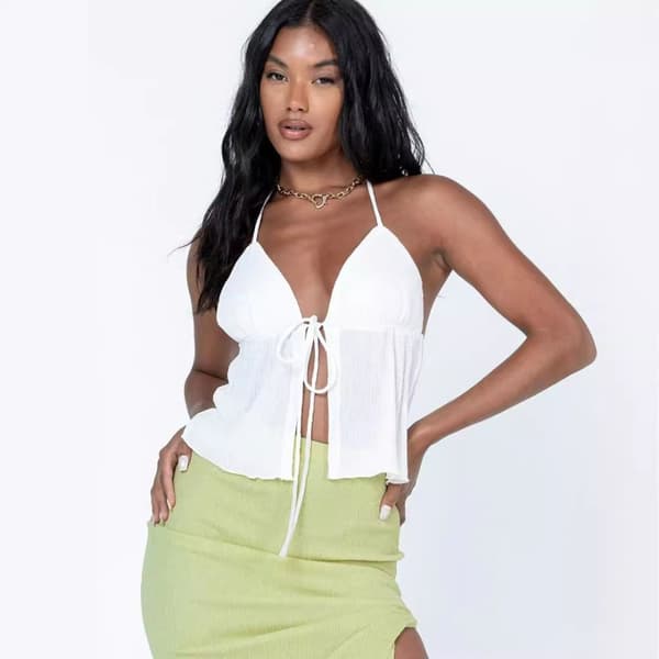 Dam Crop Tops Spetslinne Väst VIT M White M