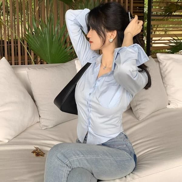 Langermet Bluse Dameskjorte HVIT L White L