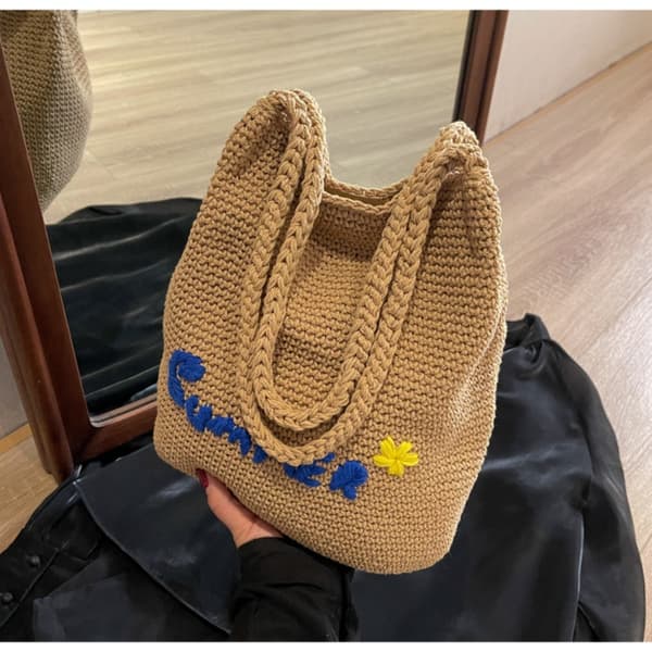 Vævede skuldertasker afslappede flettede håndtasker BEIGE Beige