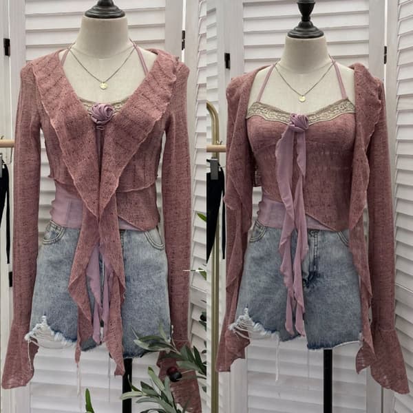 Topp Kofta Set Linne Rosa Pink