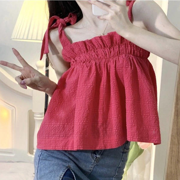 Sexig Sling Sleeveless Linne Kort Topp